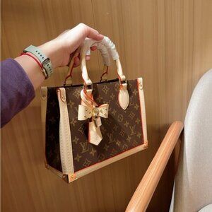 Louis Vuitton Brown Monogram Top-Handle Tote with Cream Trim